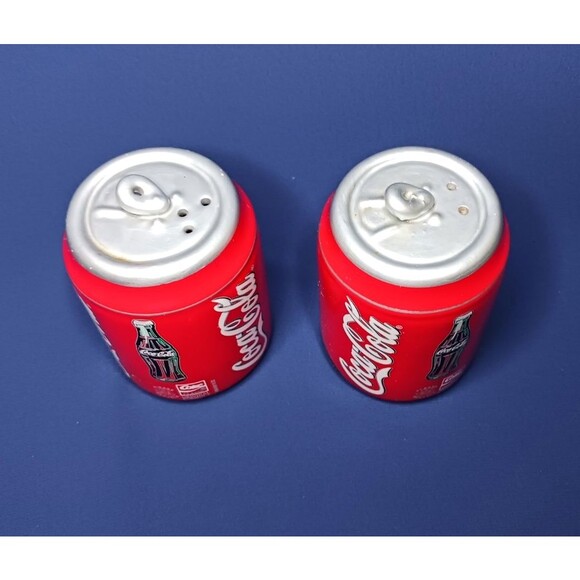 Coca Cola Coke Can Ceramic Salt and Pepper Shakers w/ Stoppers 3.5" H Large Set - Picture 3 of 4